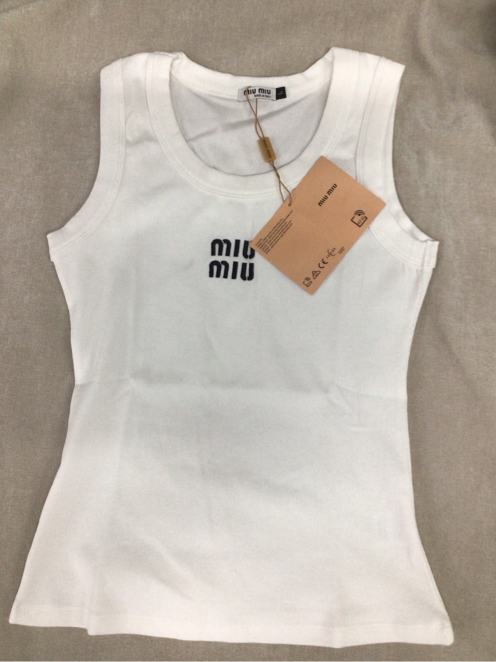 Miu Miu White Tank Top with Black Logo - Picture 8 of 8